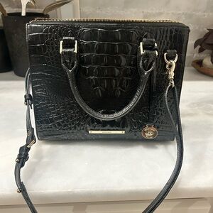 Brahmin Black Crocodile-Embossed Satchel